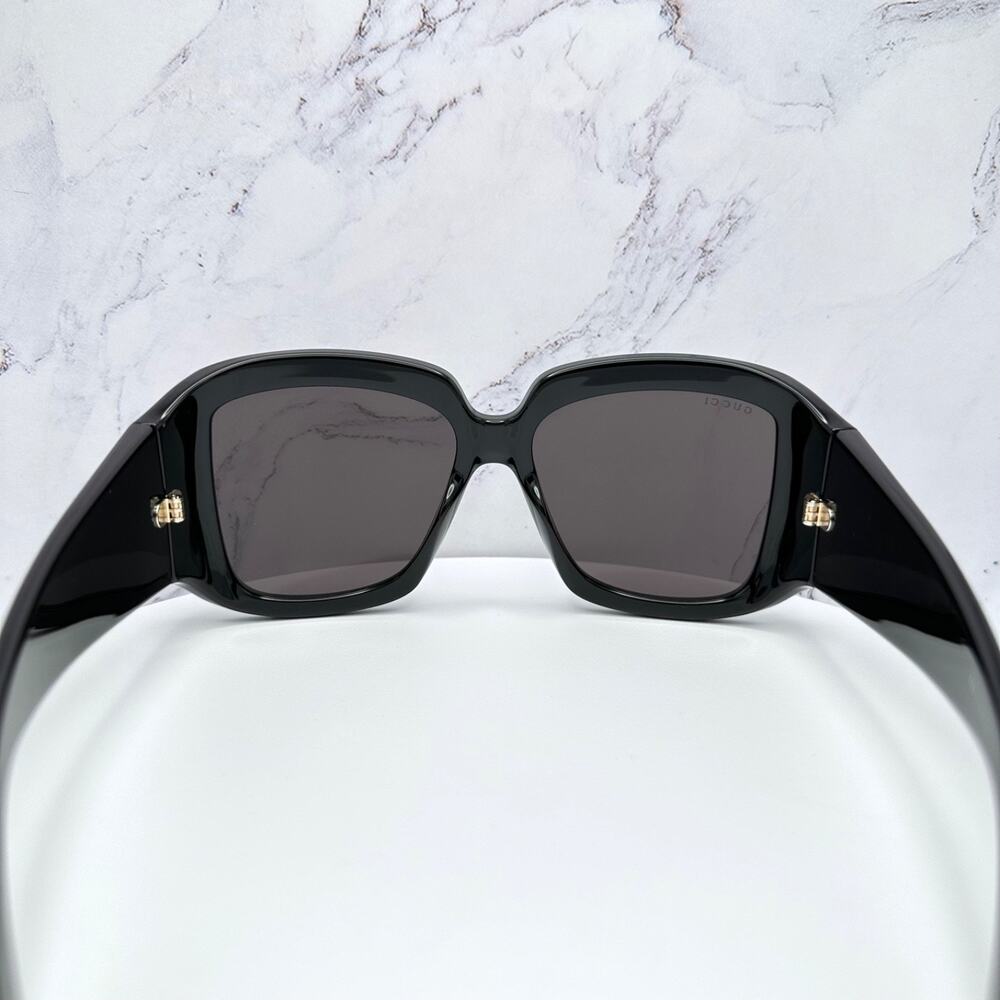 New GUCCI Sunglasses Wrap Square Black Gold Metal GG 55-16-130mm Authentic Gucci - Picture 10 of 15